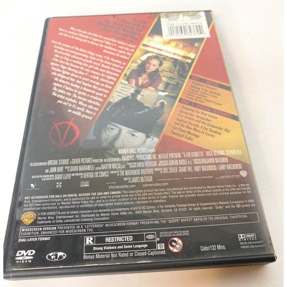 V for Vendetta  Horror Thriller Movie DVD 2 Disc Special Edition Natalie Portman - Picture 2 of 6